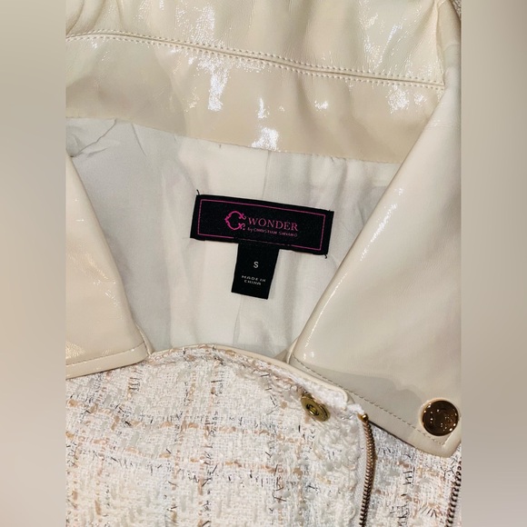 C Wonder Tweed & Faux Leather Chic Moto Jacket sz S - Picture 4 of 12